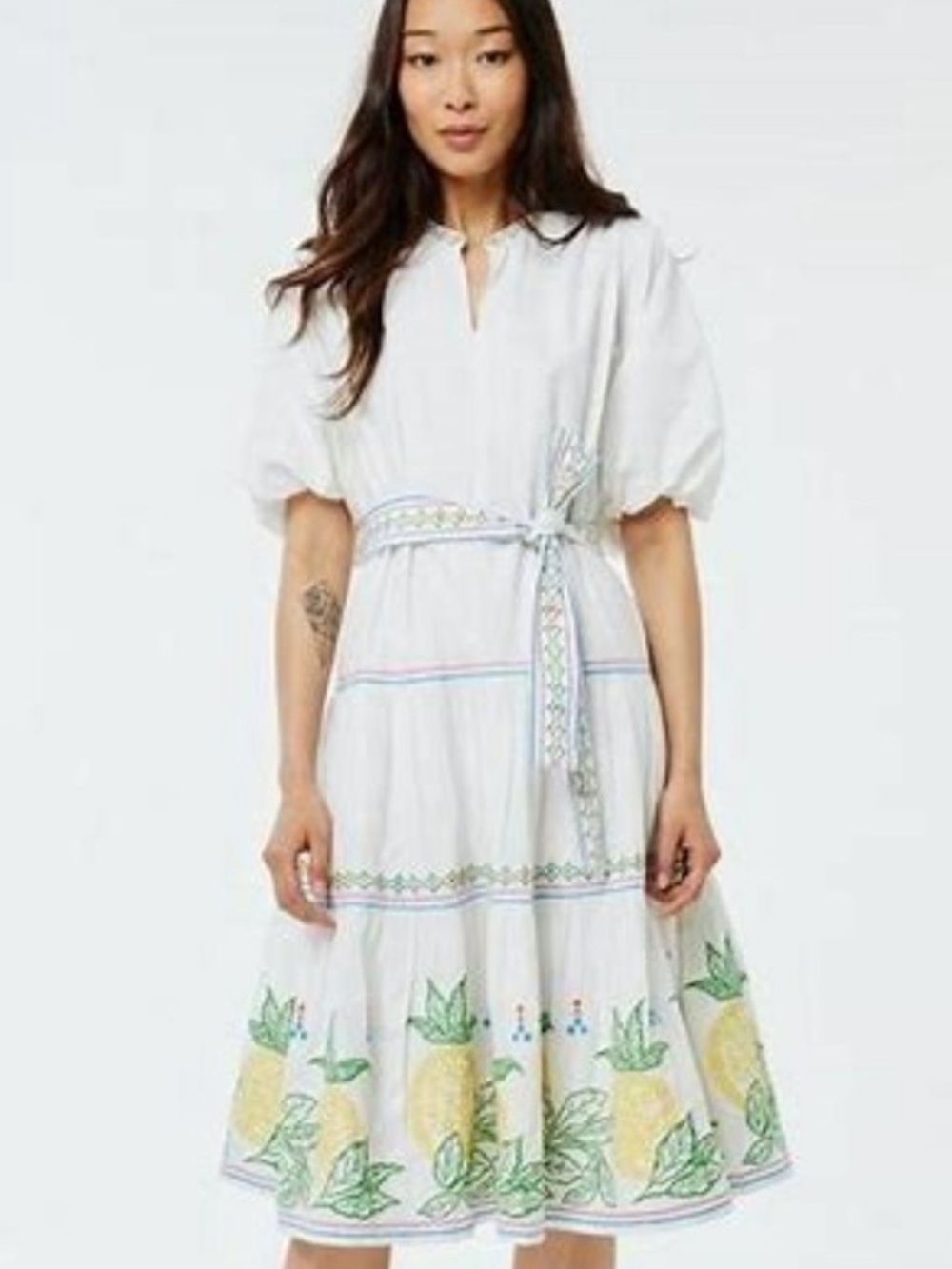 Roller Rabbit Valonia White Embroidered Pineapple Tiered Dress Size XL